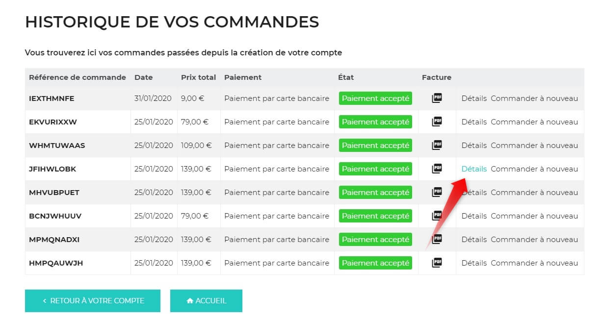 vue de commandes de votre compte planbois